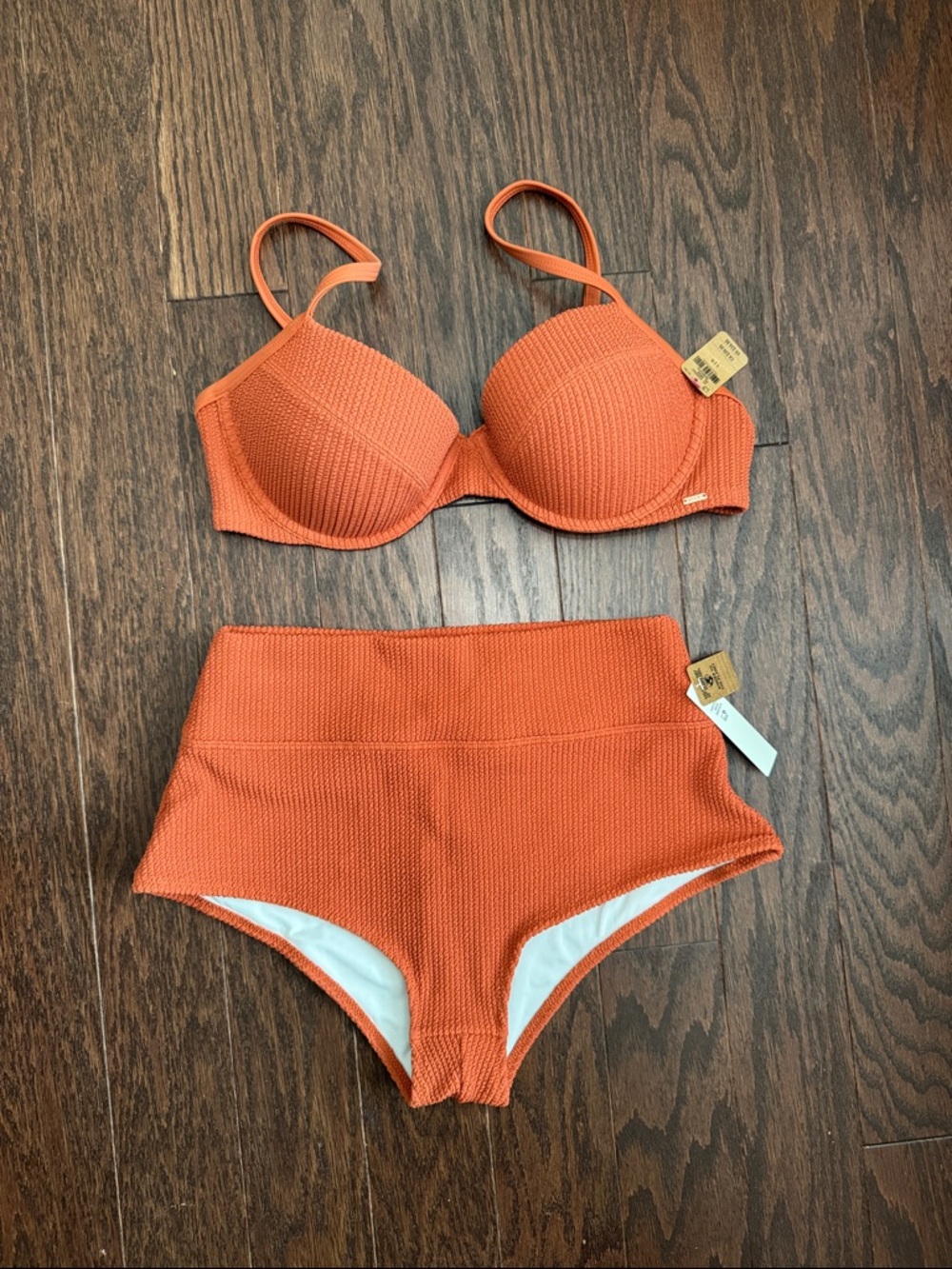 PINK Victoria's Secret Ribbed Orange High-Waist Bikini Set